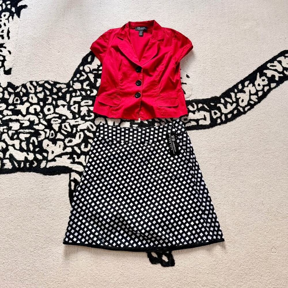 Vintage RB Collection Red Blazer & Geometric Skirt Set Size 16